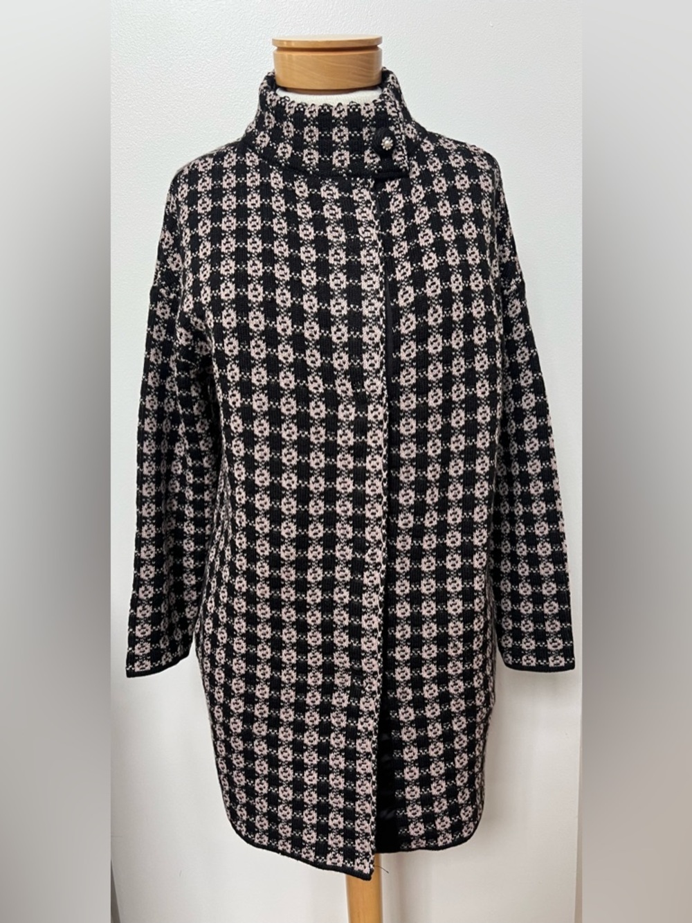 LIU JO Italy Wool Blend Knit Coatigan Jacket Black Beige Textured Size IT 38 XS